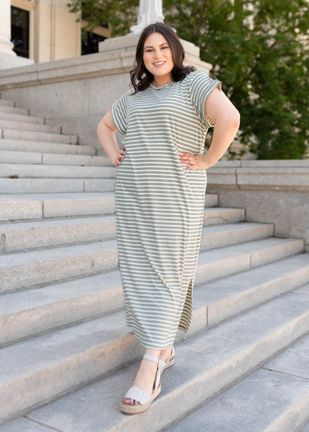 Kaelin Green Striped T-Shirt Dress