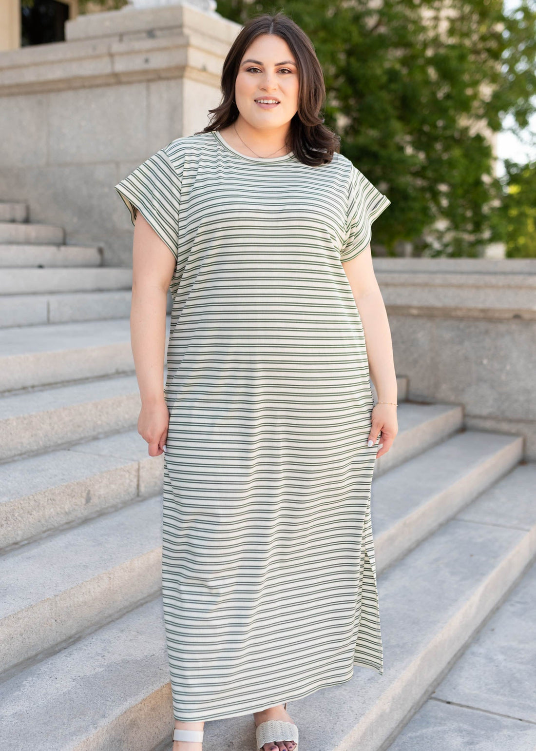Kaelin Green Striped T-Shirt Dress