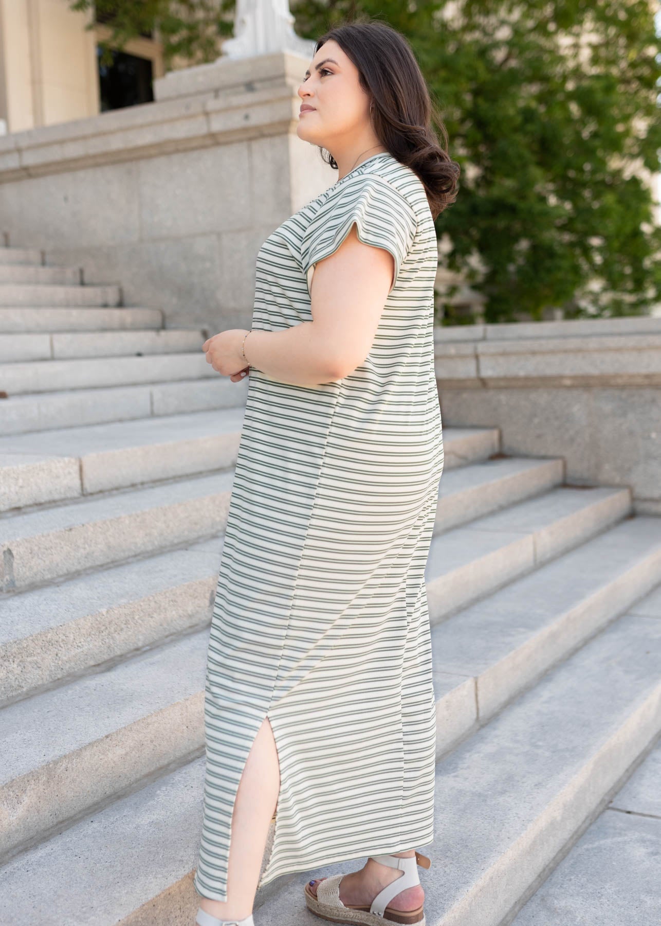 Kaelin Green Striped T-Shirt Dress