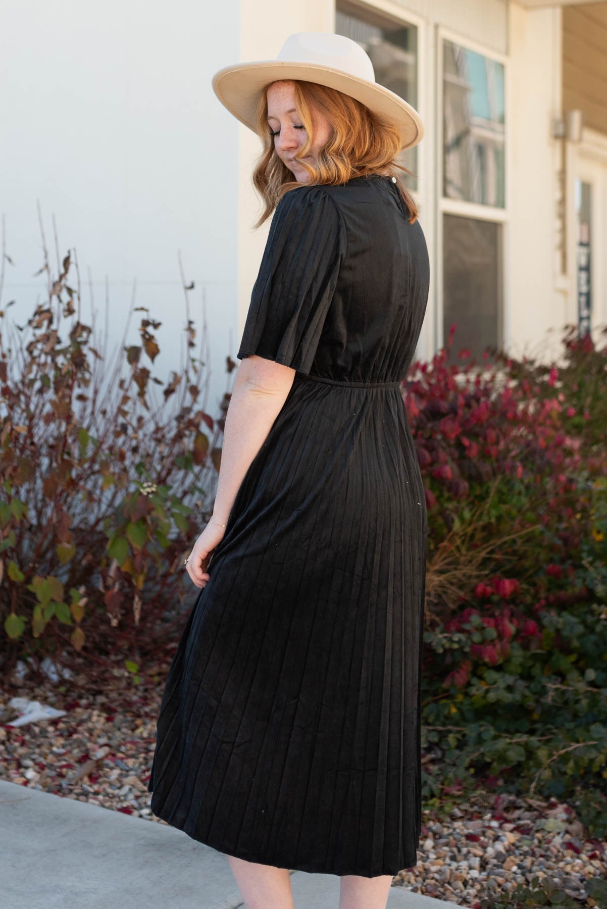 Kahlani Black Pleated Velvet Dress