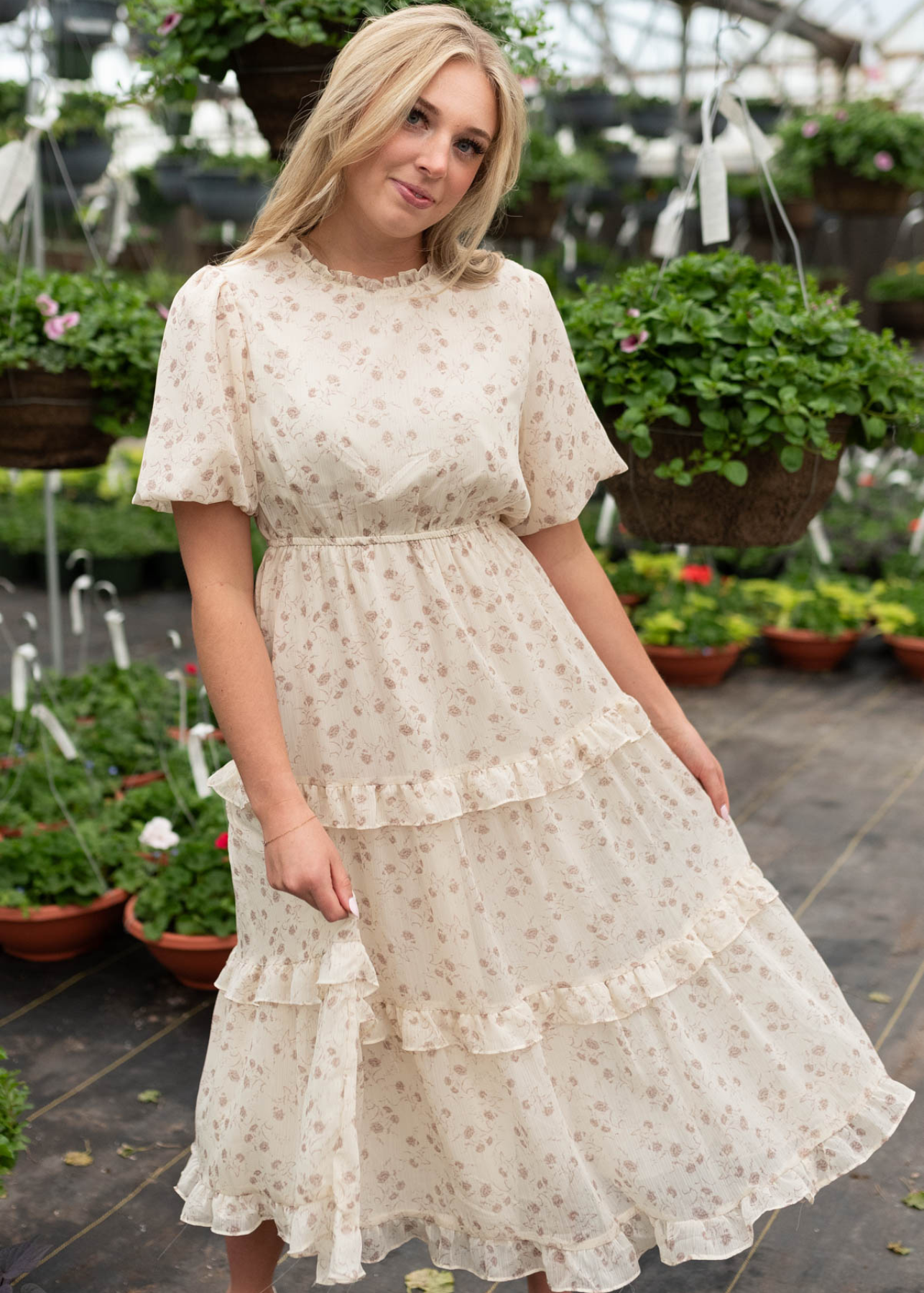 Kaileen Ivory Chiffon Tiered Dress