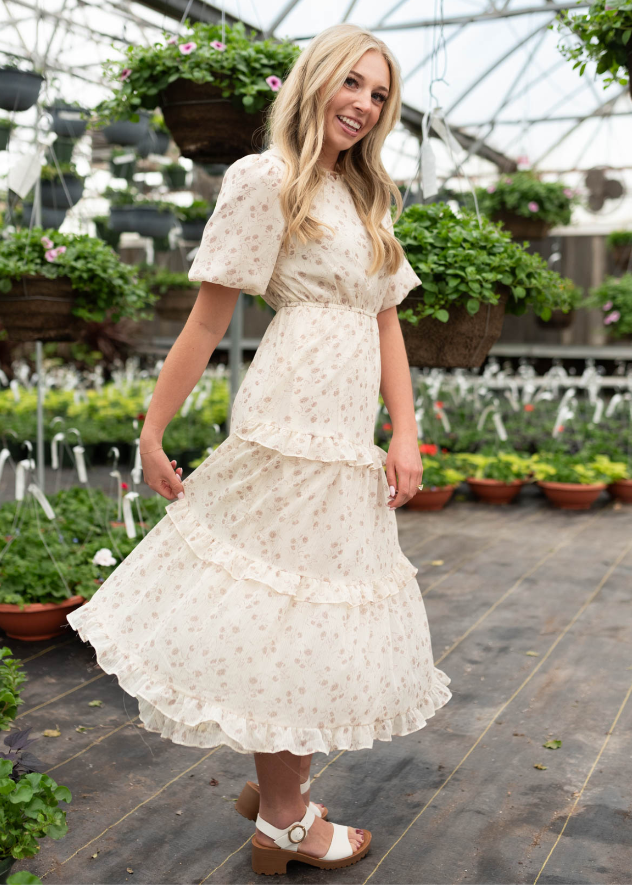 Kaileen Ivory Chiffon Tiered Dress