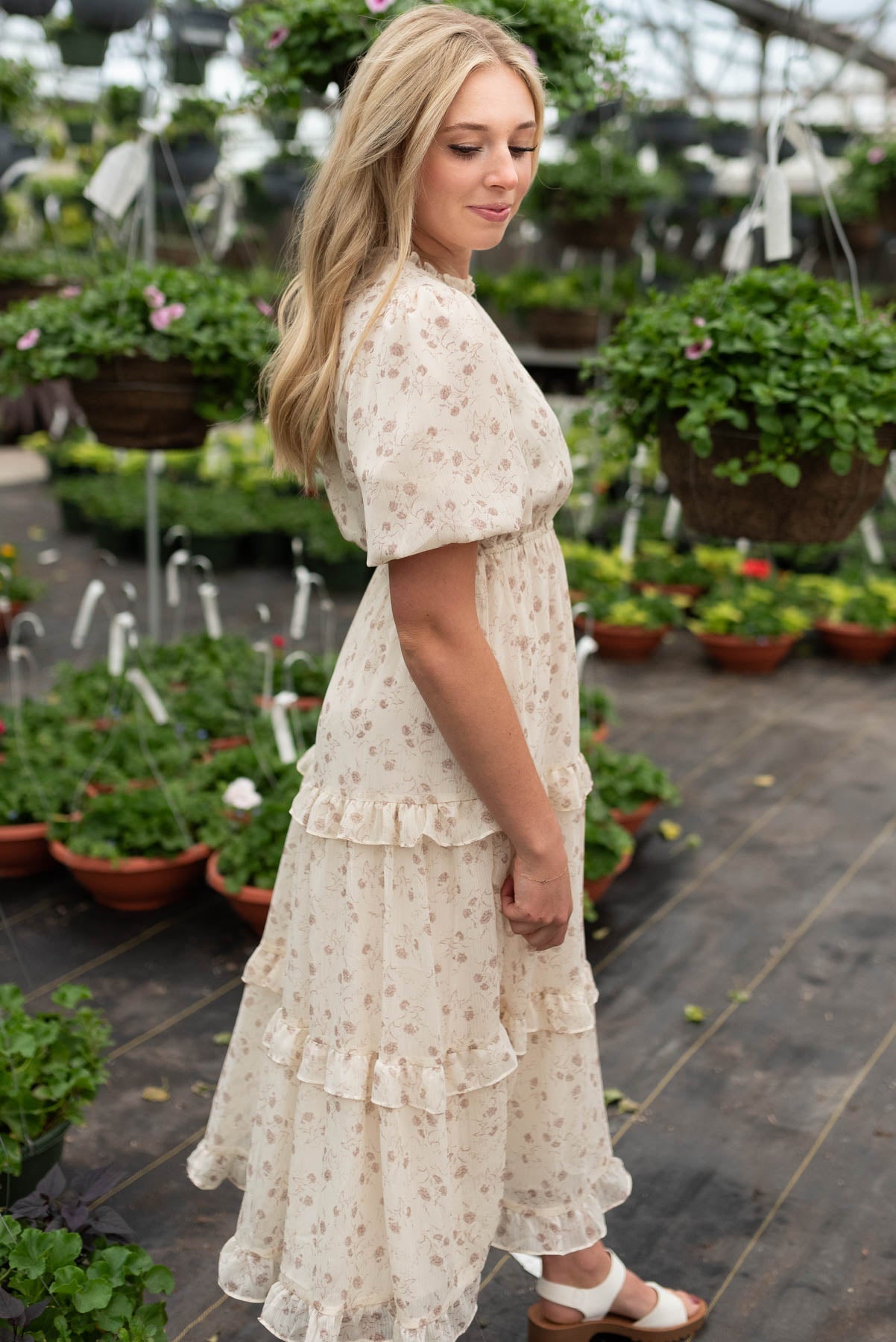 Kaileen Ivory Chiffon Tiered Dress