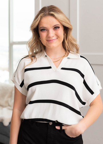 Kalie White Stripe Top