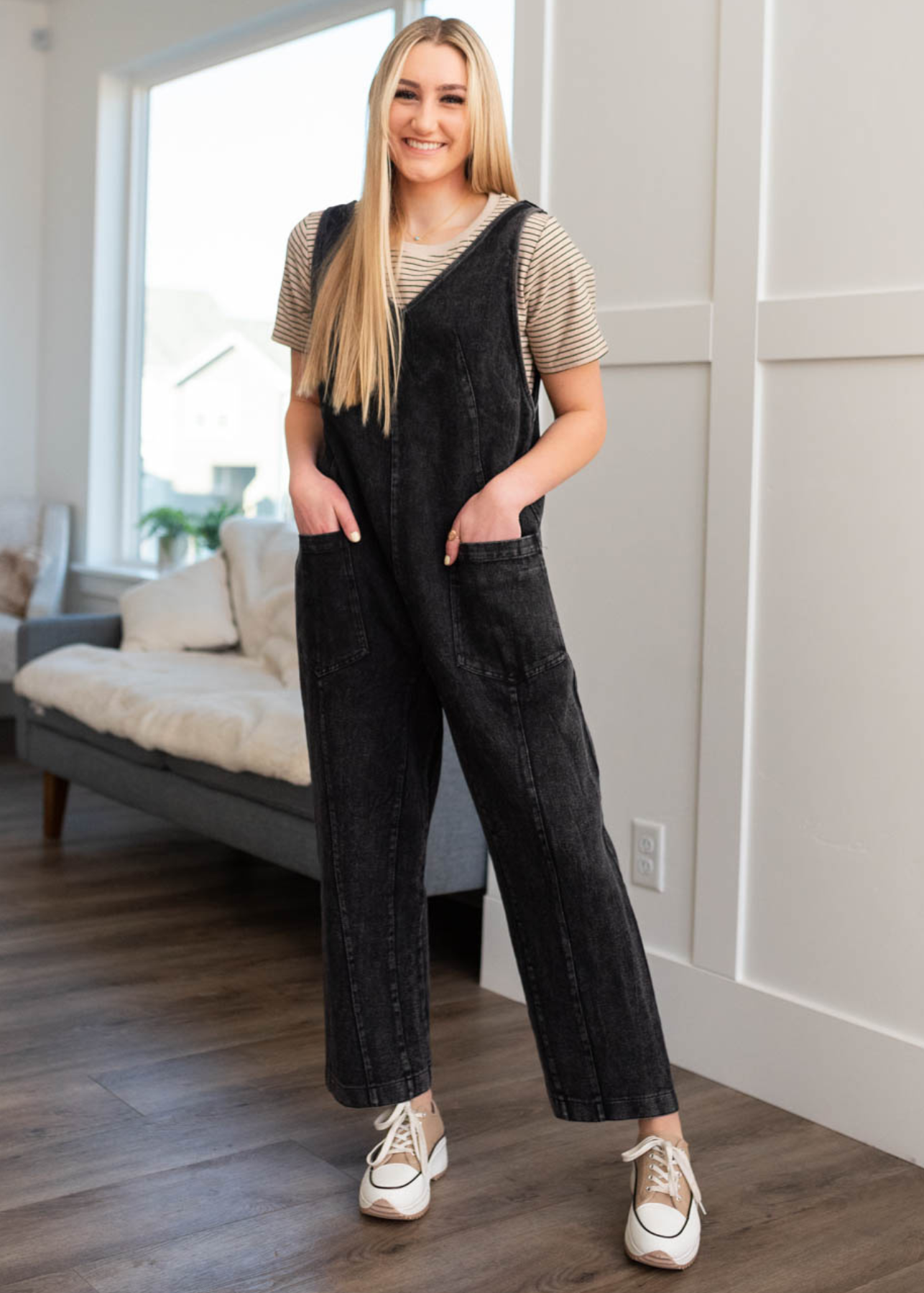 Kamille Black Denim Overalls