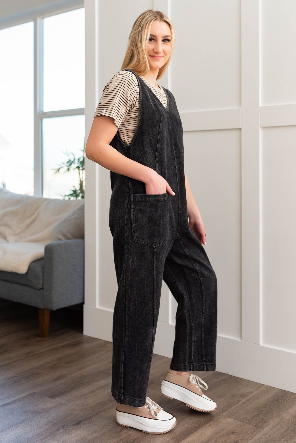 Kamille Black Denim Overalls
