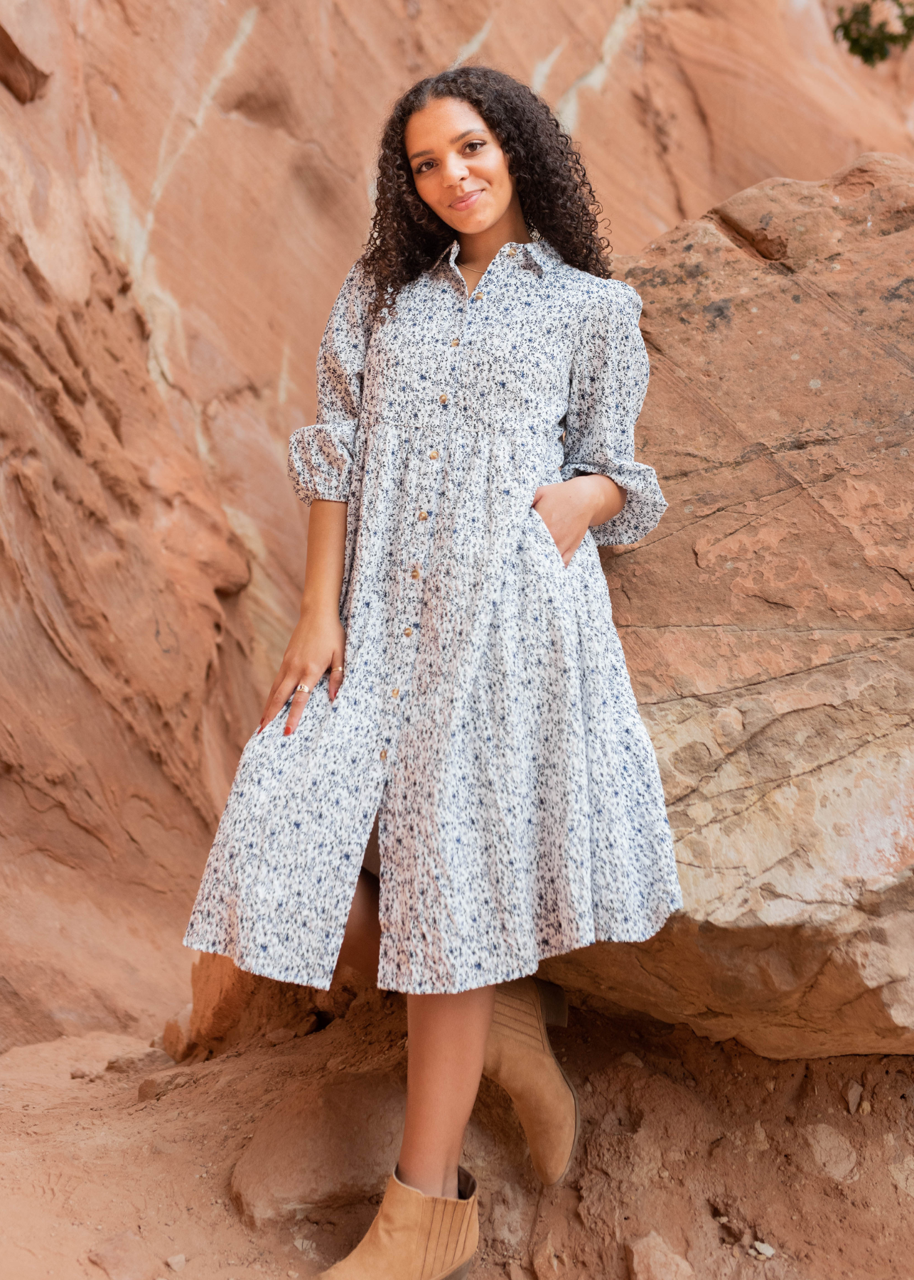 Kamrey Blue Floral Button Dress