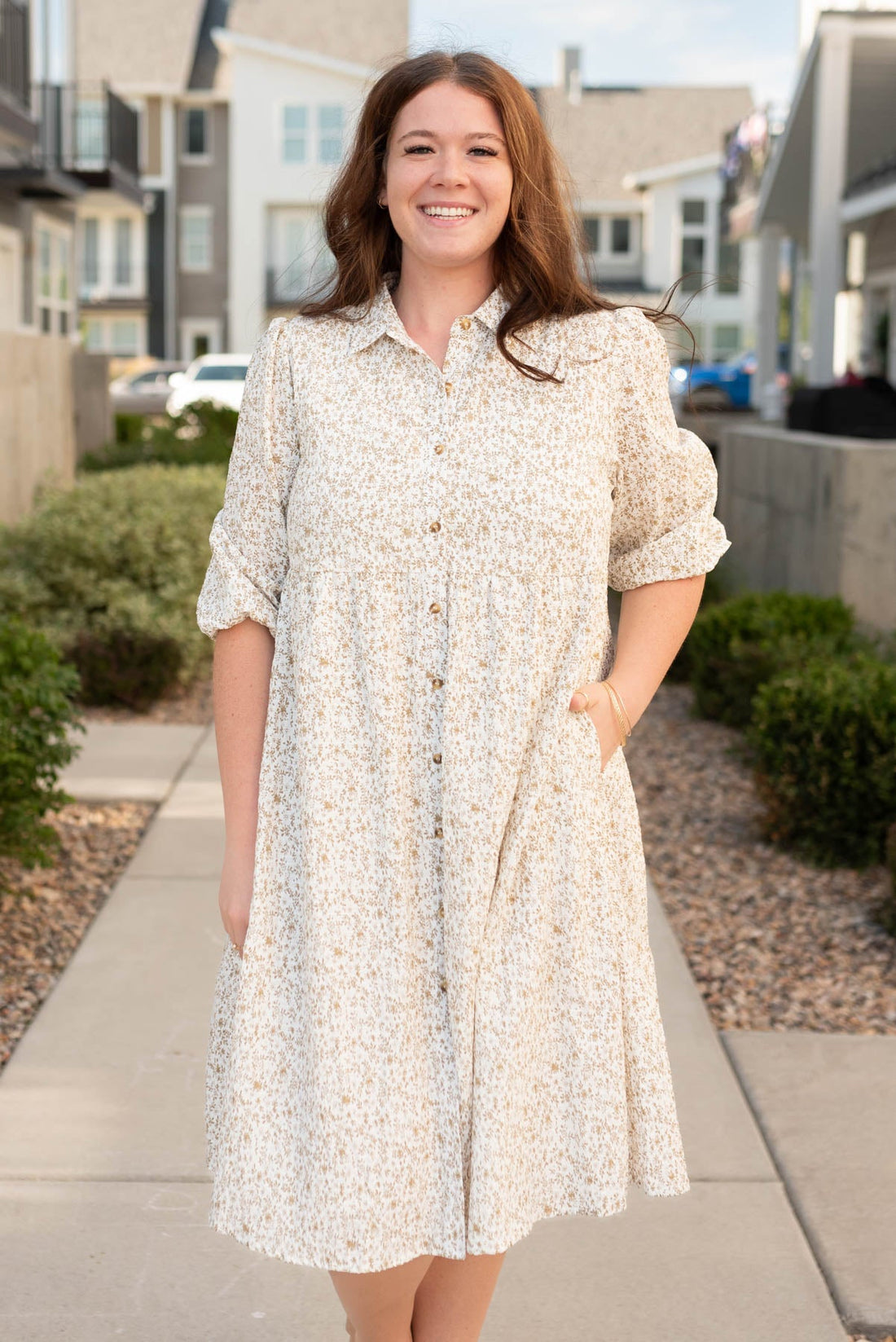 Kamrey Taupe Floral Button Dress