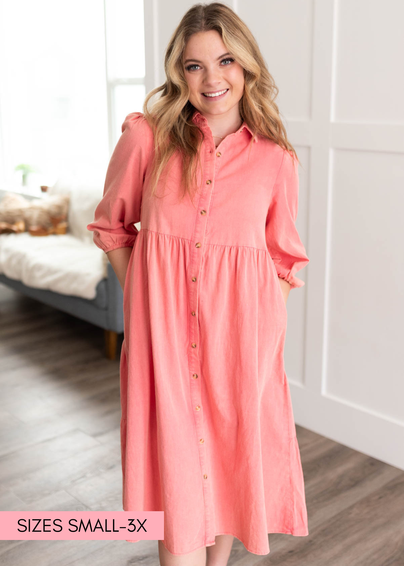 Karlee Pink Button Down Dress