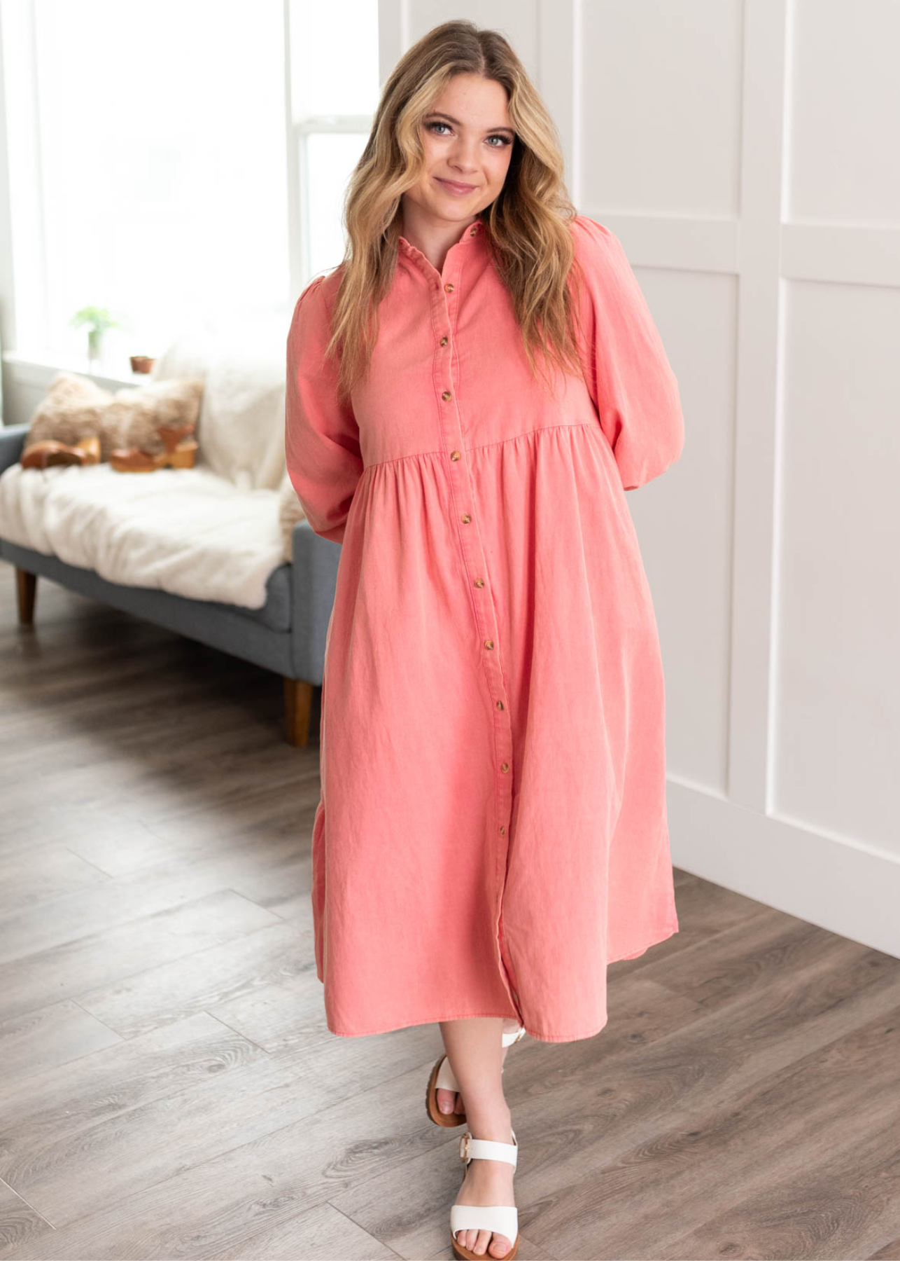Karlee Pink Button Down Dress