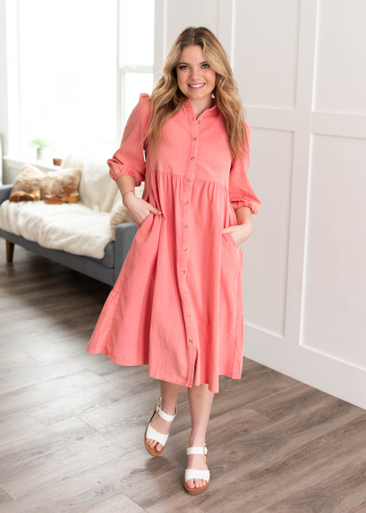 Karlee Pink Button Down Dress