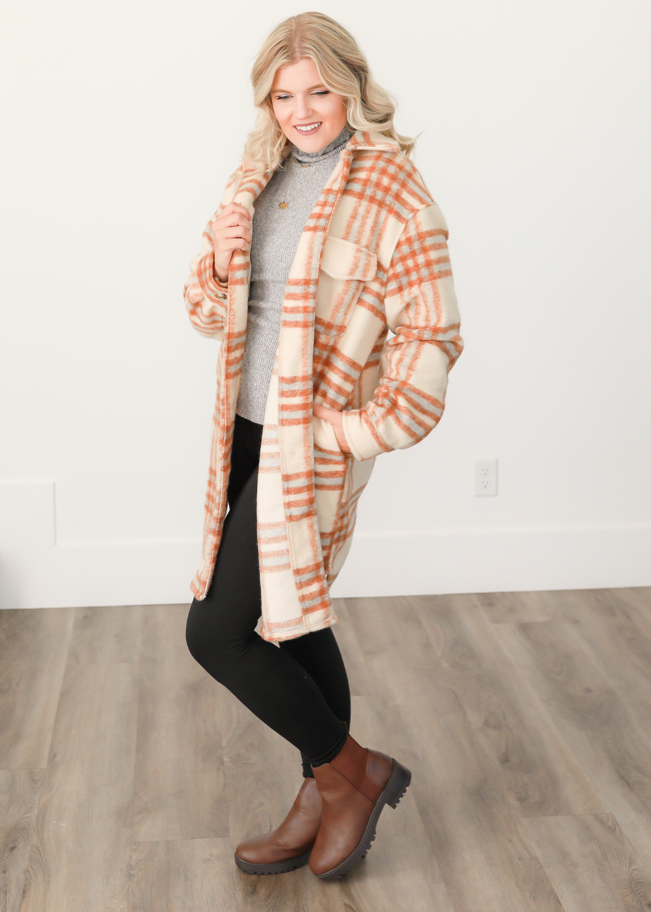 Kay Brown Plaid Coat