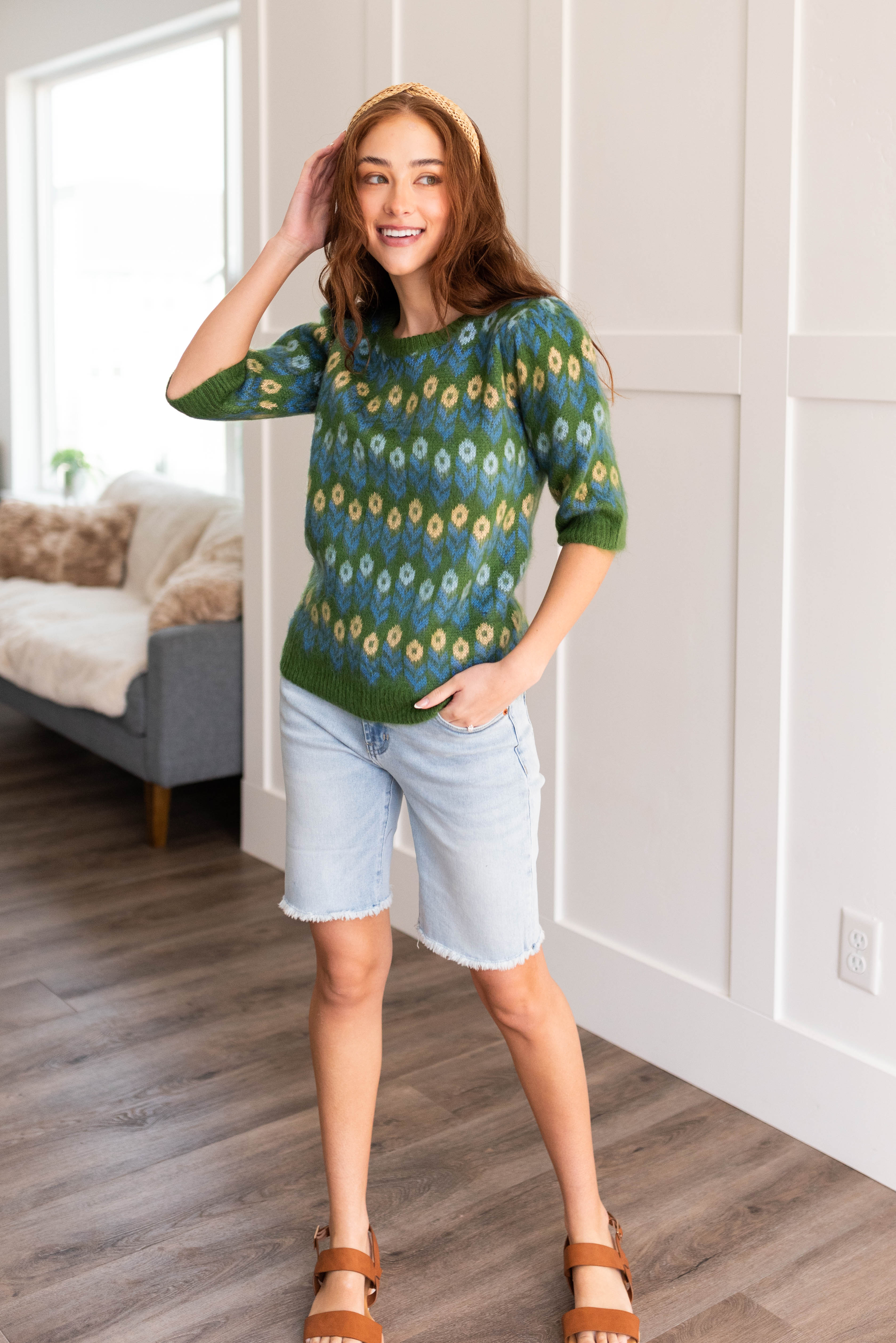 Kay Green Pattern Top