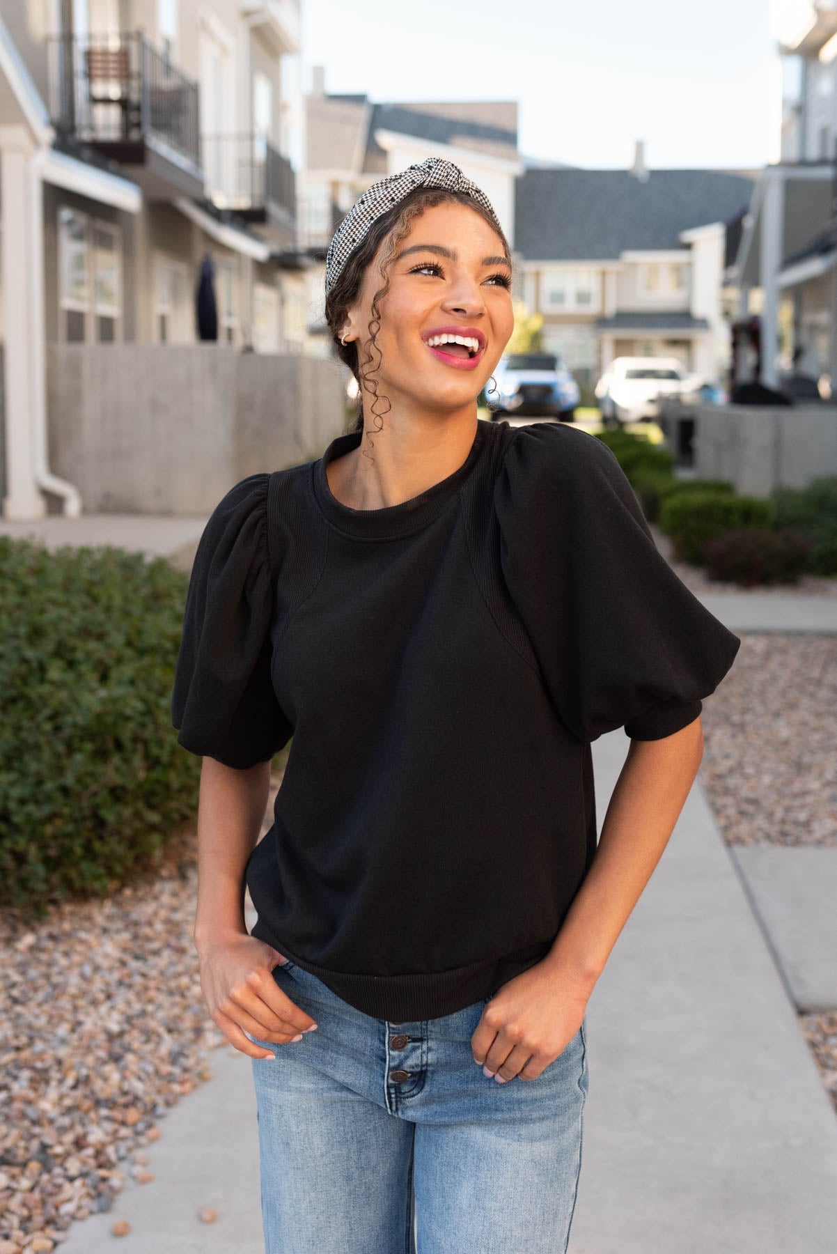 Kayla Black Puff Sleeve Pullover