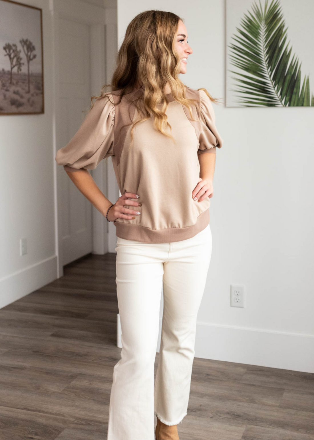 Kayla Taupe Puff Sleeve Pullover