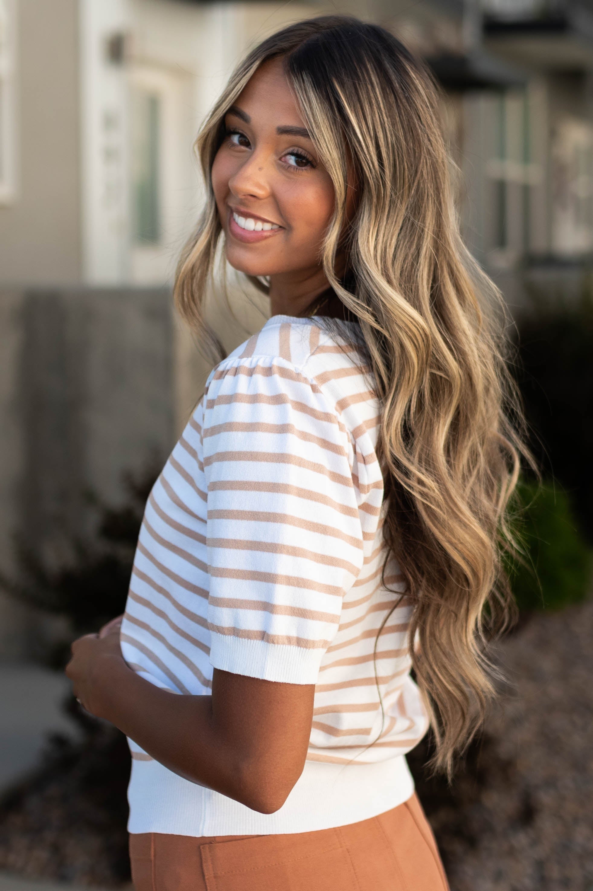 Kayla Taupe Striped Top