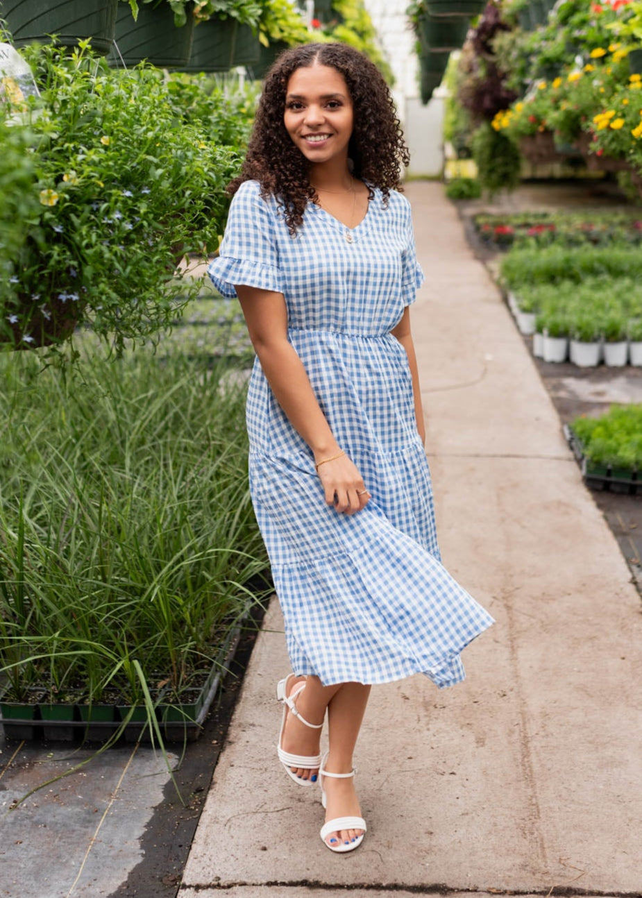 Kaylee Blue Gingham Dress