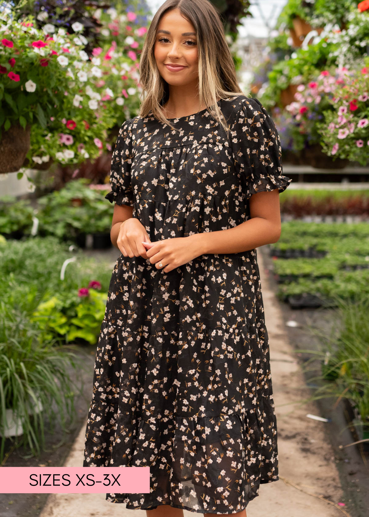 Kaysha Black Floral Midi Dress