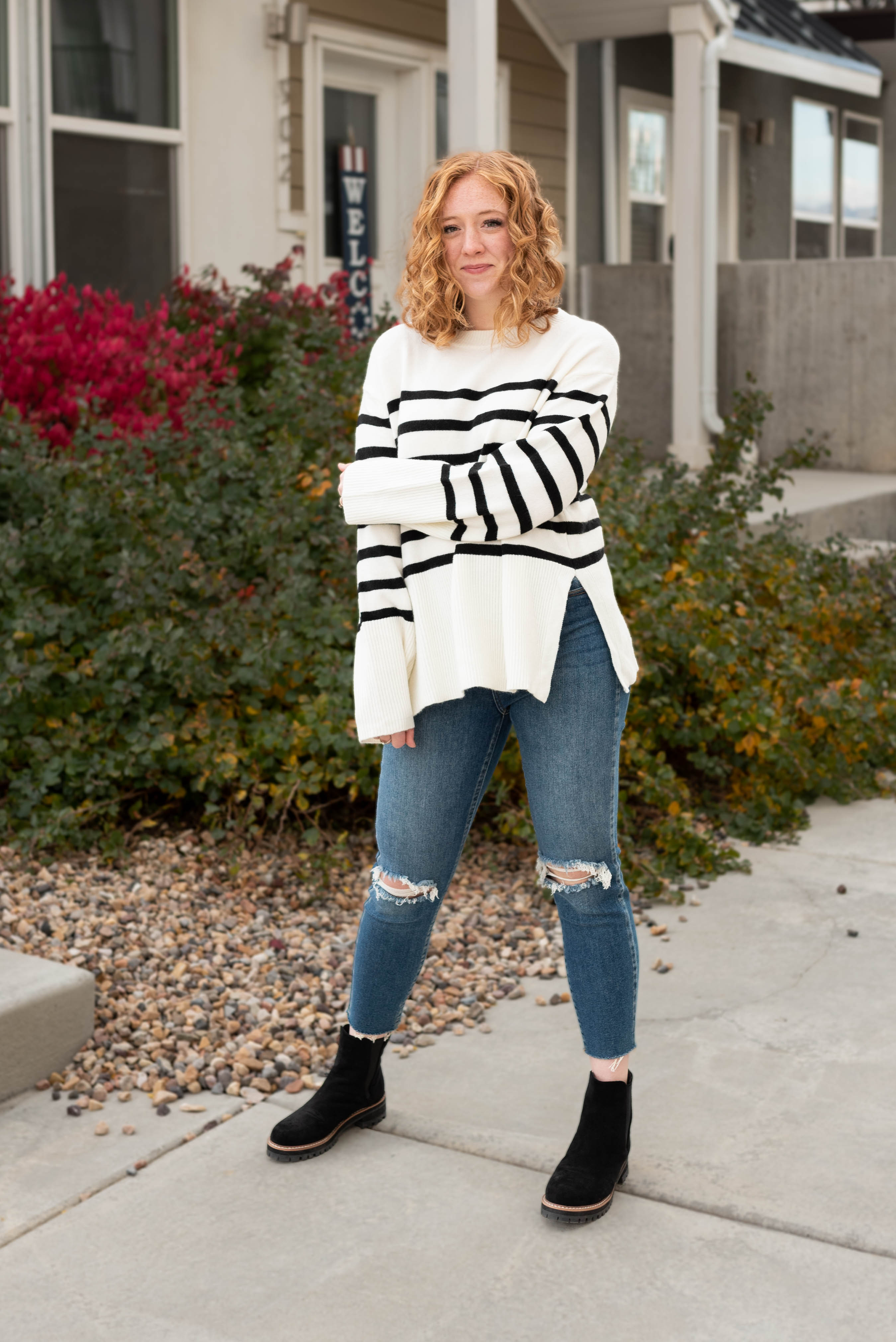 Kelcie Ivory Striped Ribbed Sweater