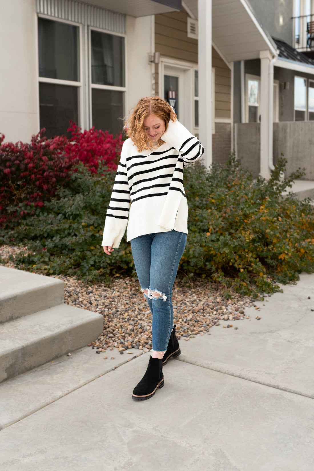 Kelcie Ivory Striped Ribbed Sweater