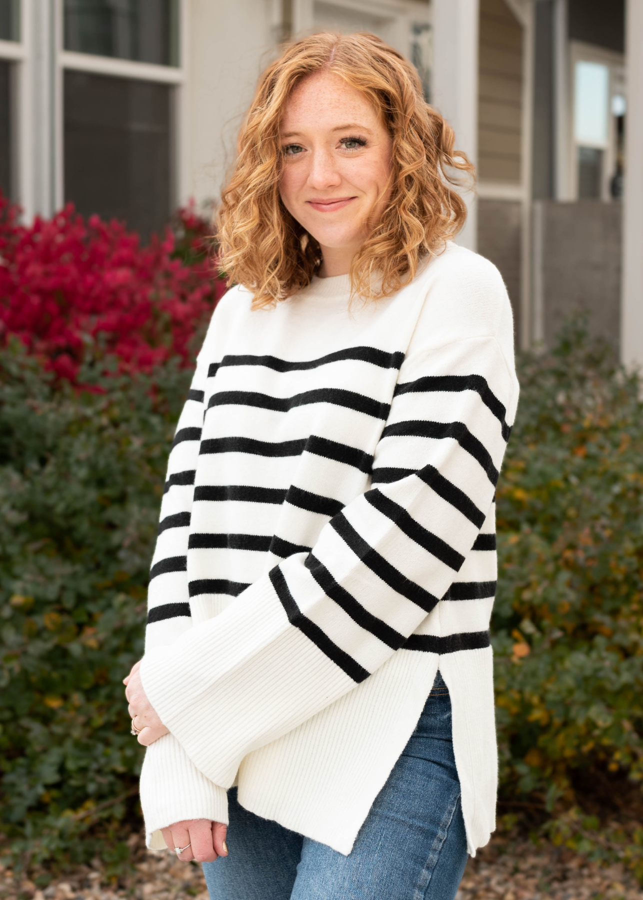 Kelcie Ivory Striped Ribbed Sweater