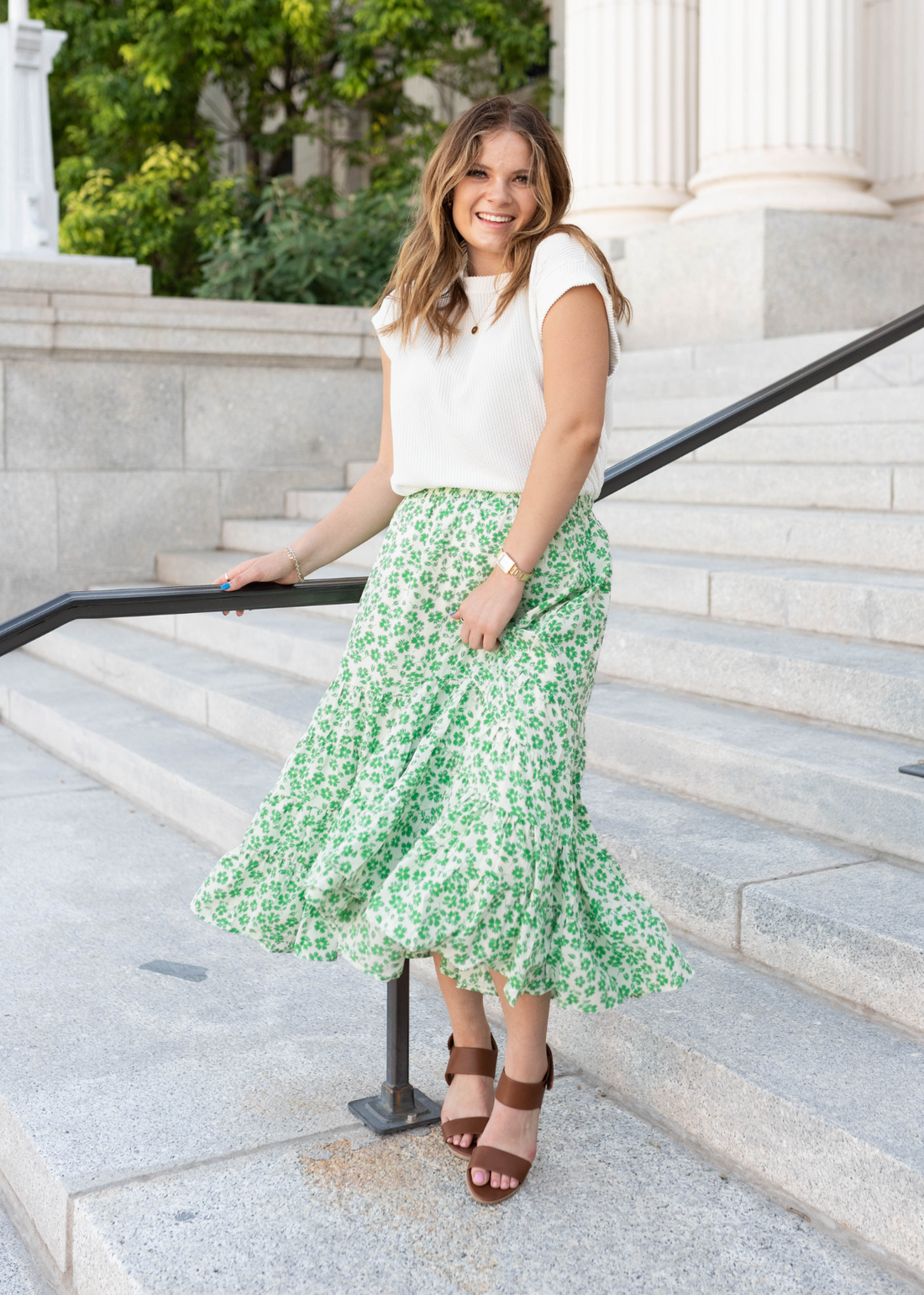 Kelly Green Floral Skirt