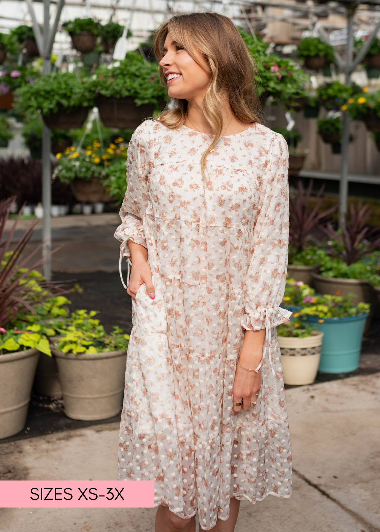 Kelsy Cream Floral Dot Dress