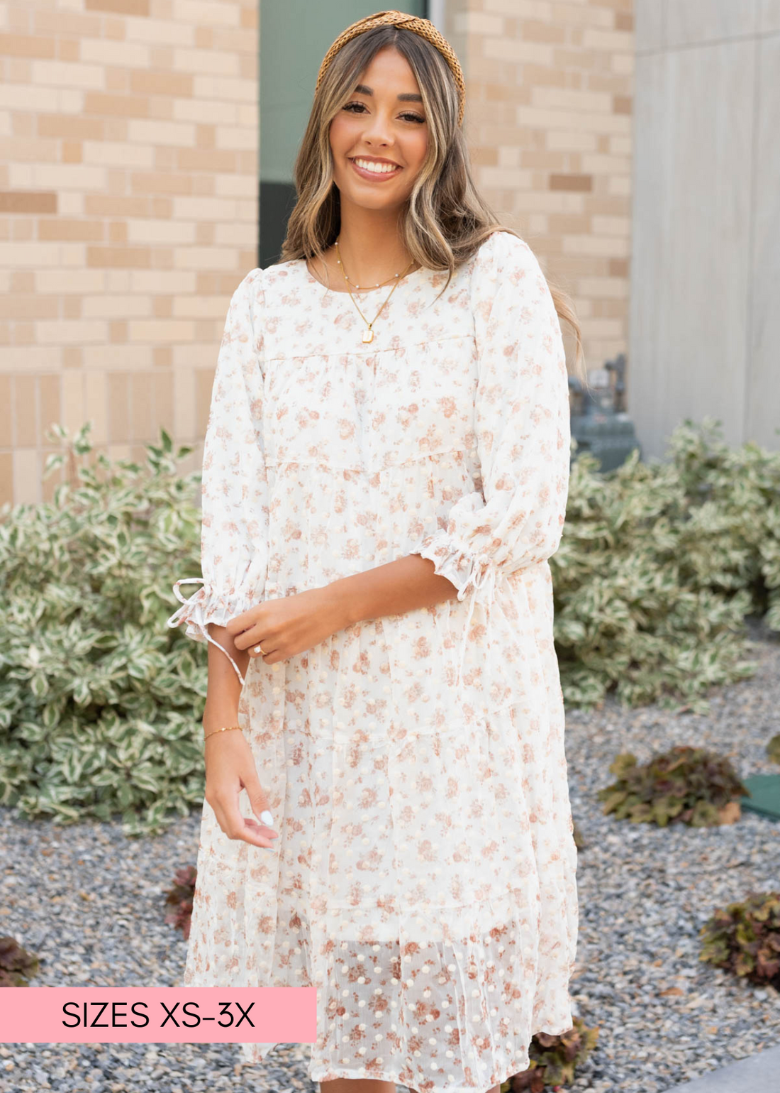 Kelsy Cream Floral Dot Dress