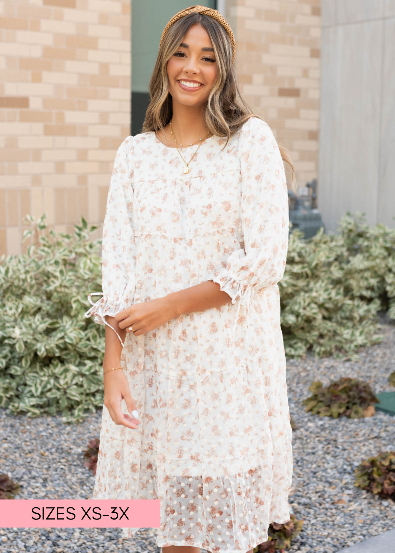 Kelsy Cream Floral Dot Dress