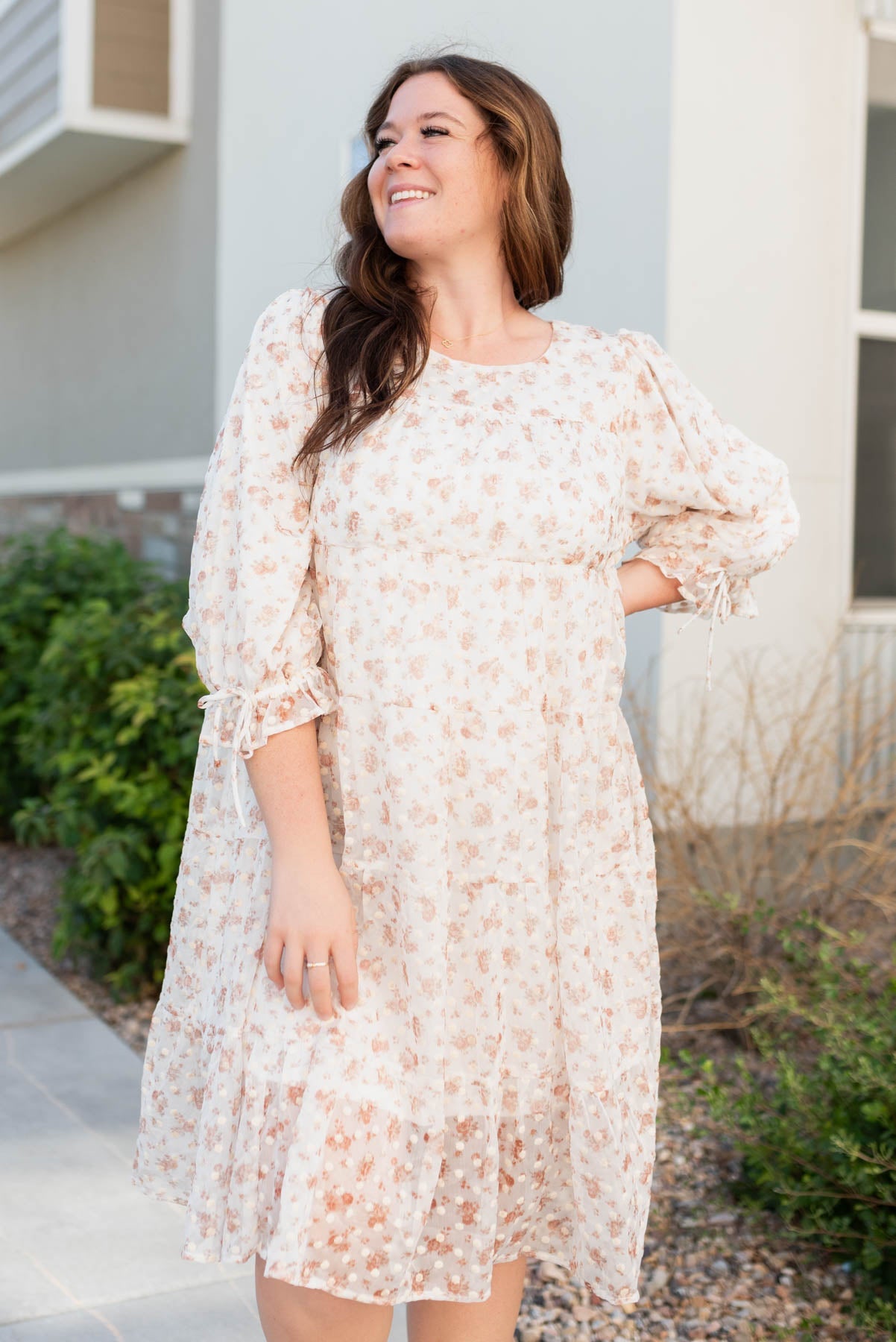 Kelsy Cream Floral Dot Dress