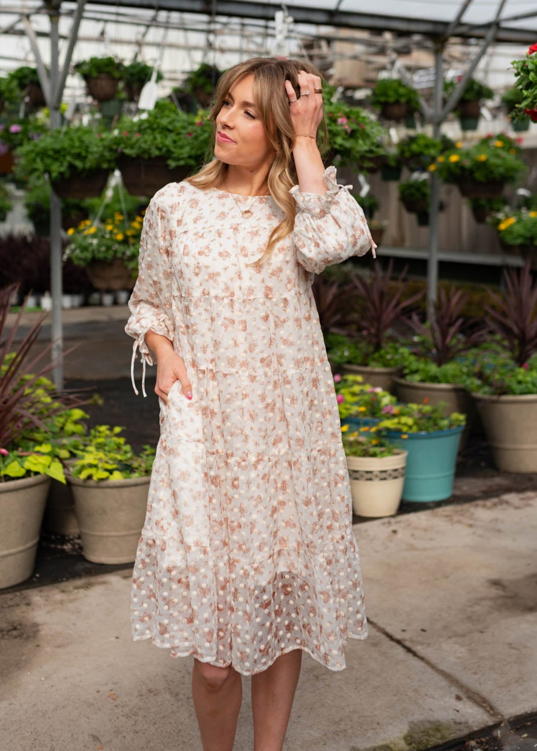 Kelsy Cream Floral Dot Dress