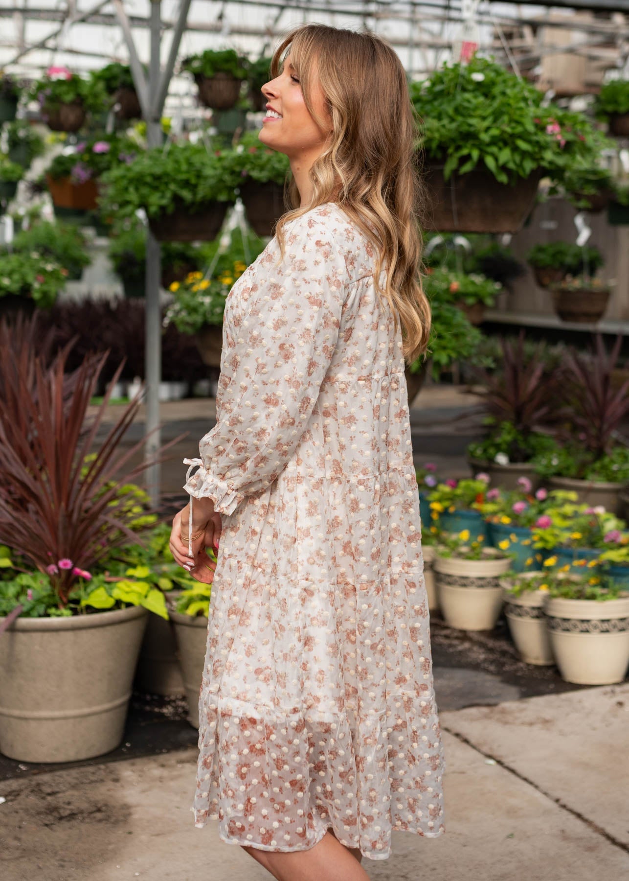 Kelsy Cream Floral Dot Dress