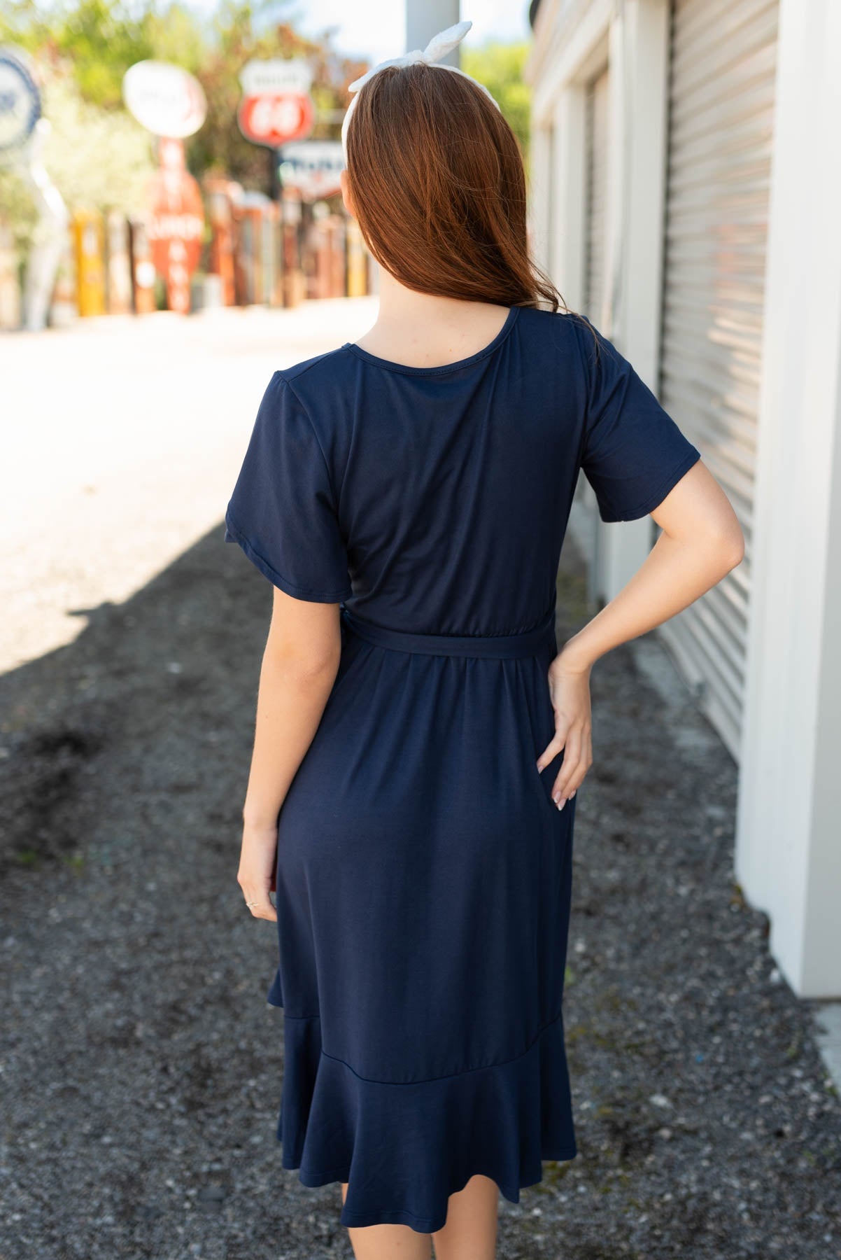 Kendra Navy Ruffle Tie Dress