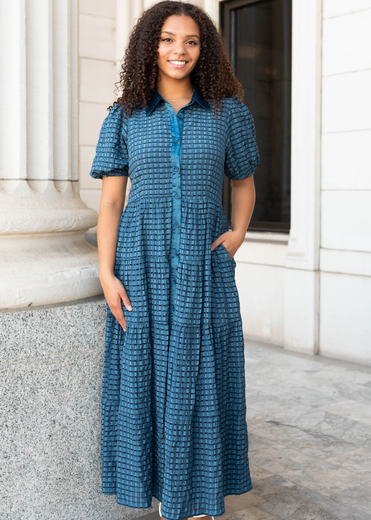 Kenia Legion Blue Gingham Dress