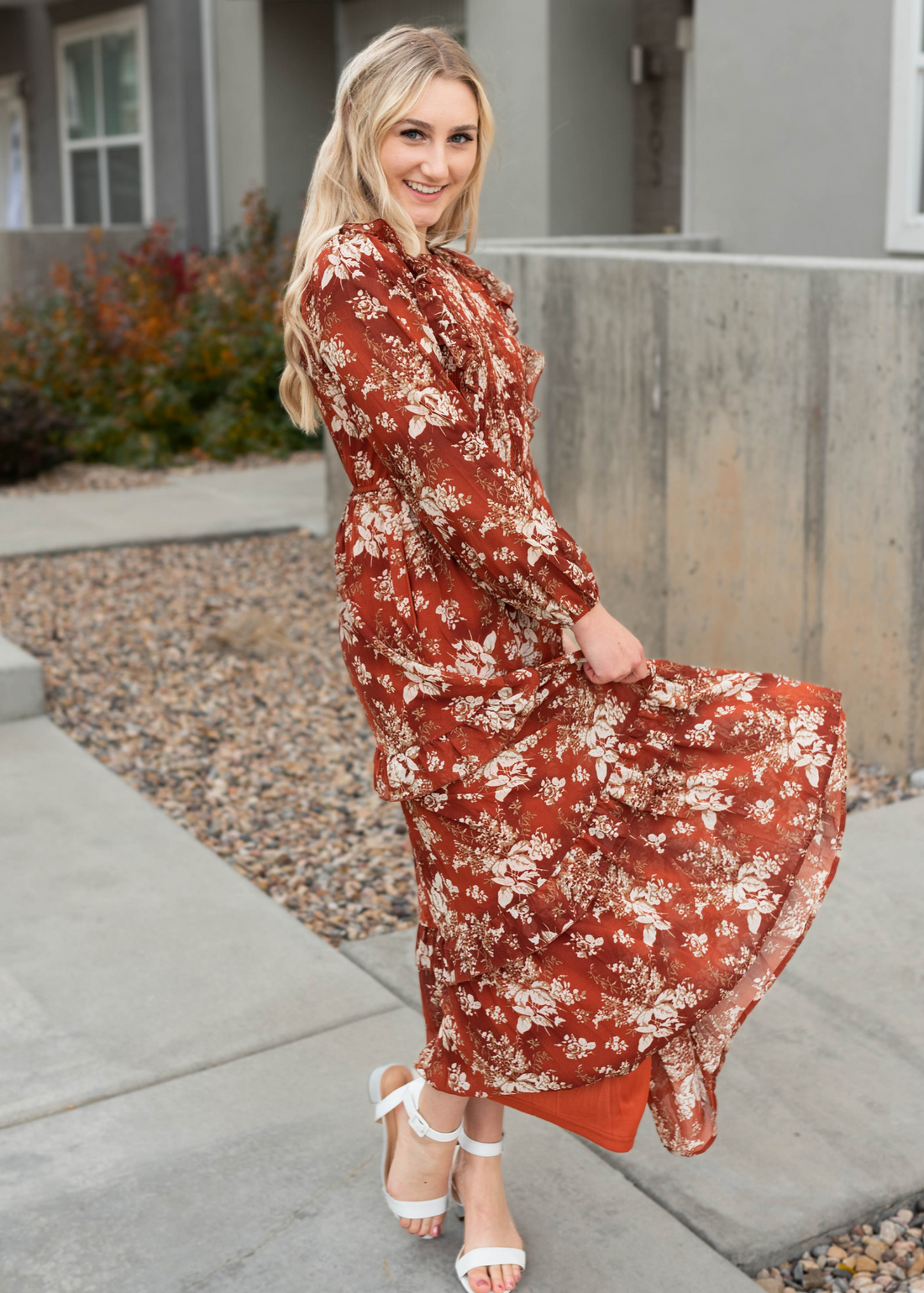 Kenia Rust Floral Maxi Dress