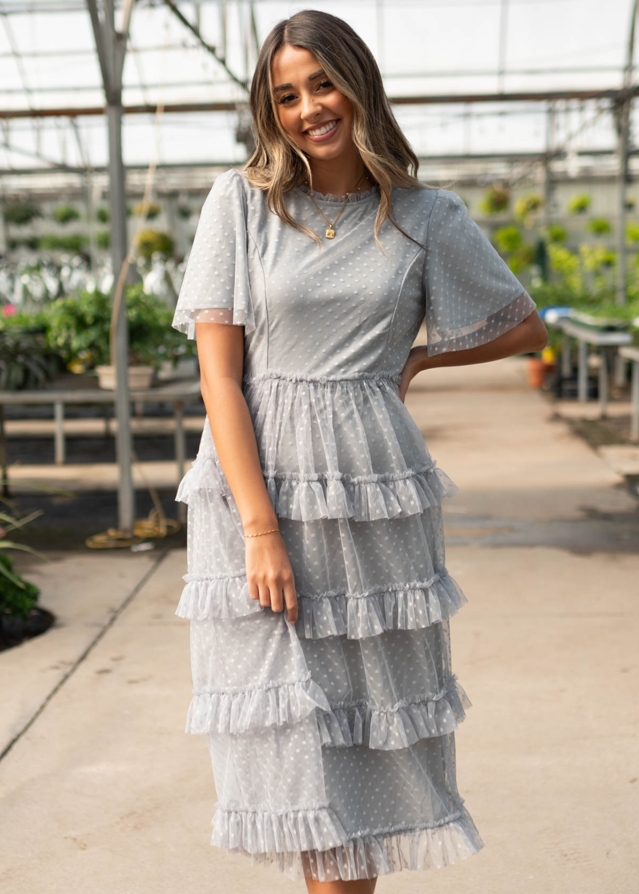 Kennedie Grey Blue Ruffle Dress