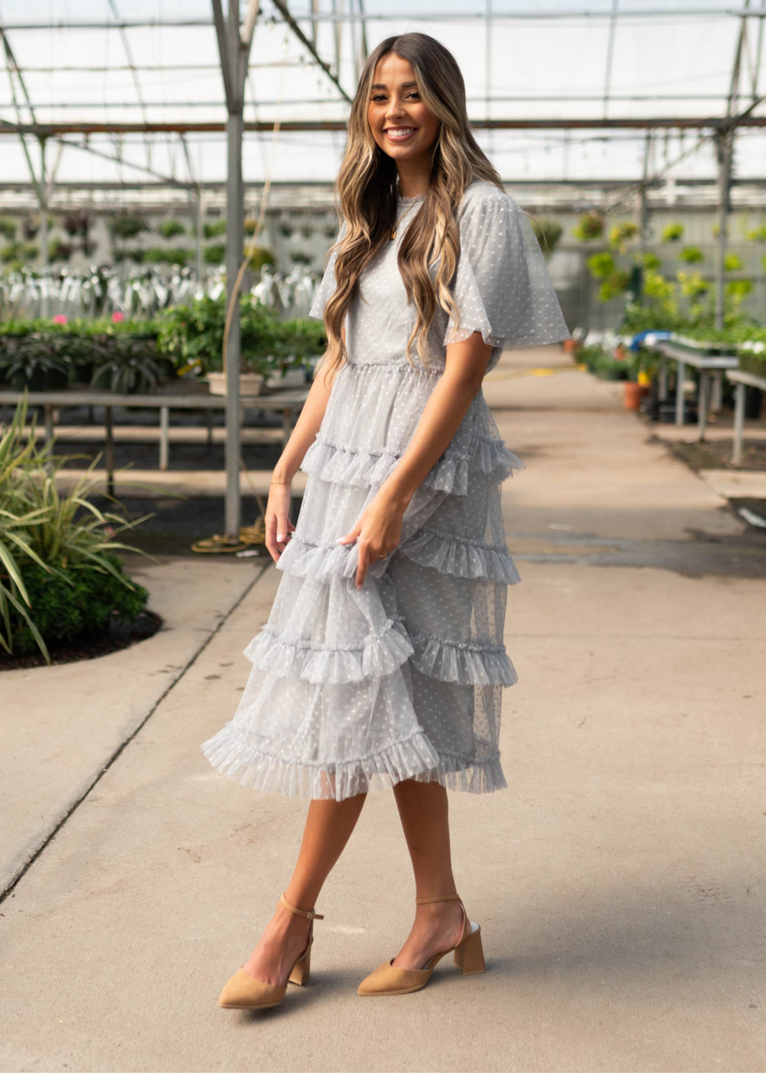 Kennedie Grey Blue Ruffle Dress