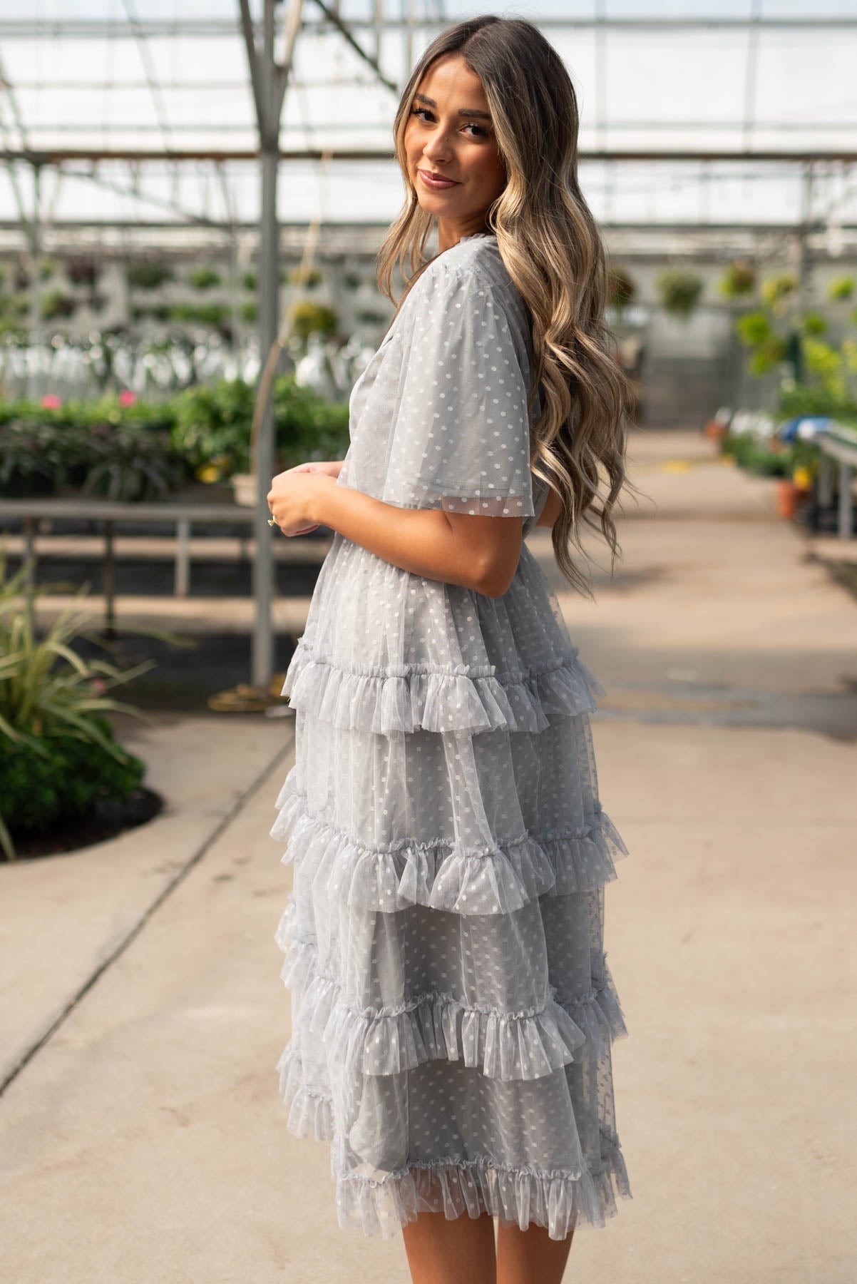 Kennedie Grey Blue Ruffle Dress