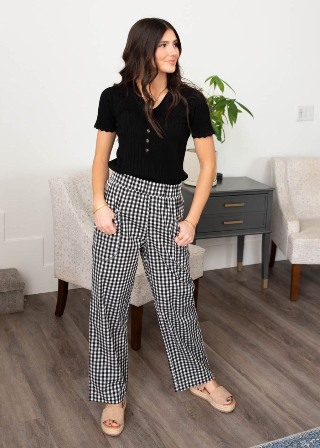 Kiah Black Button Top