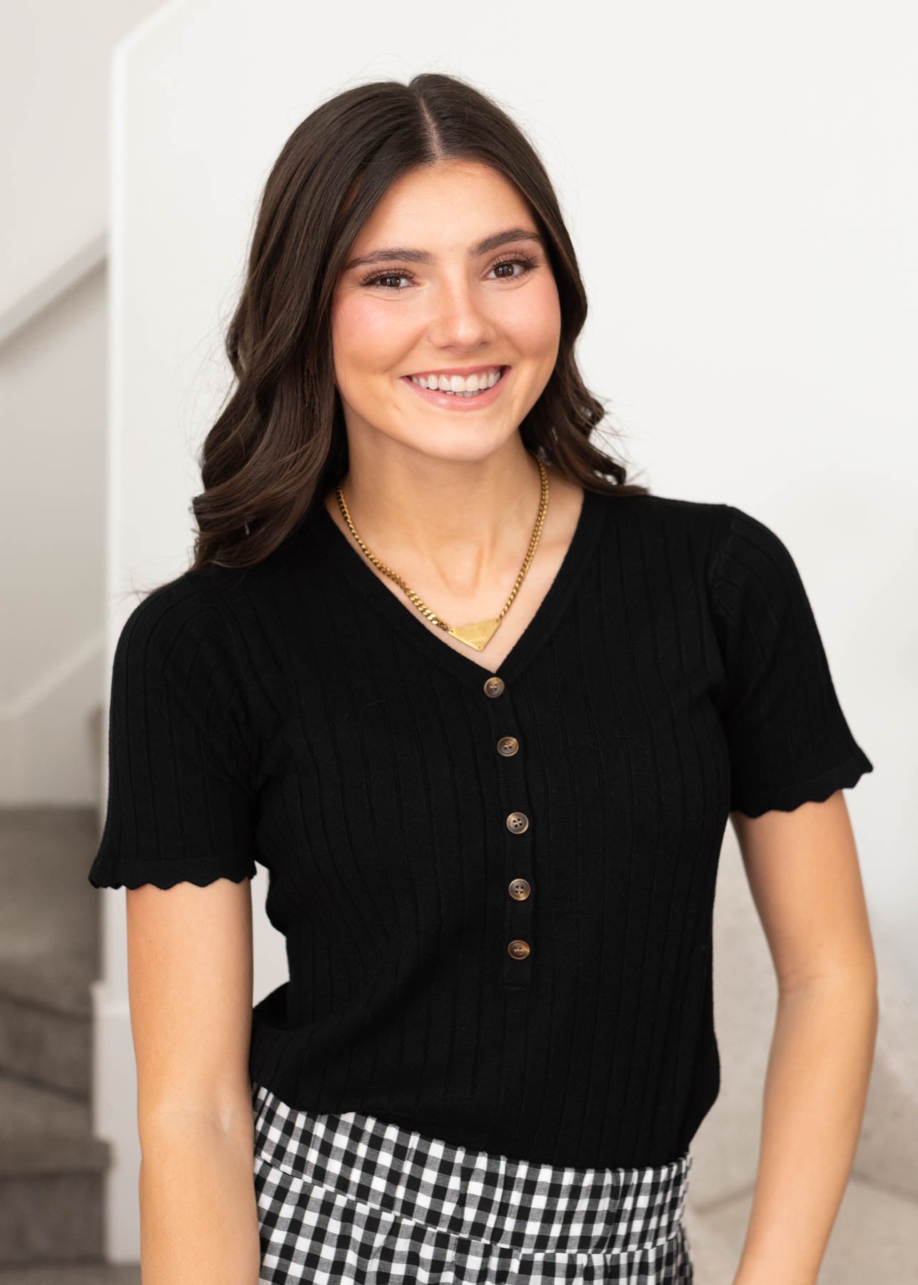 Kiah Black Button Top