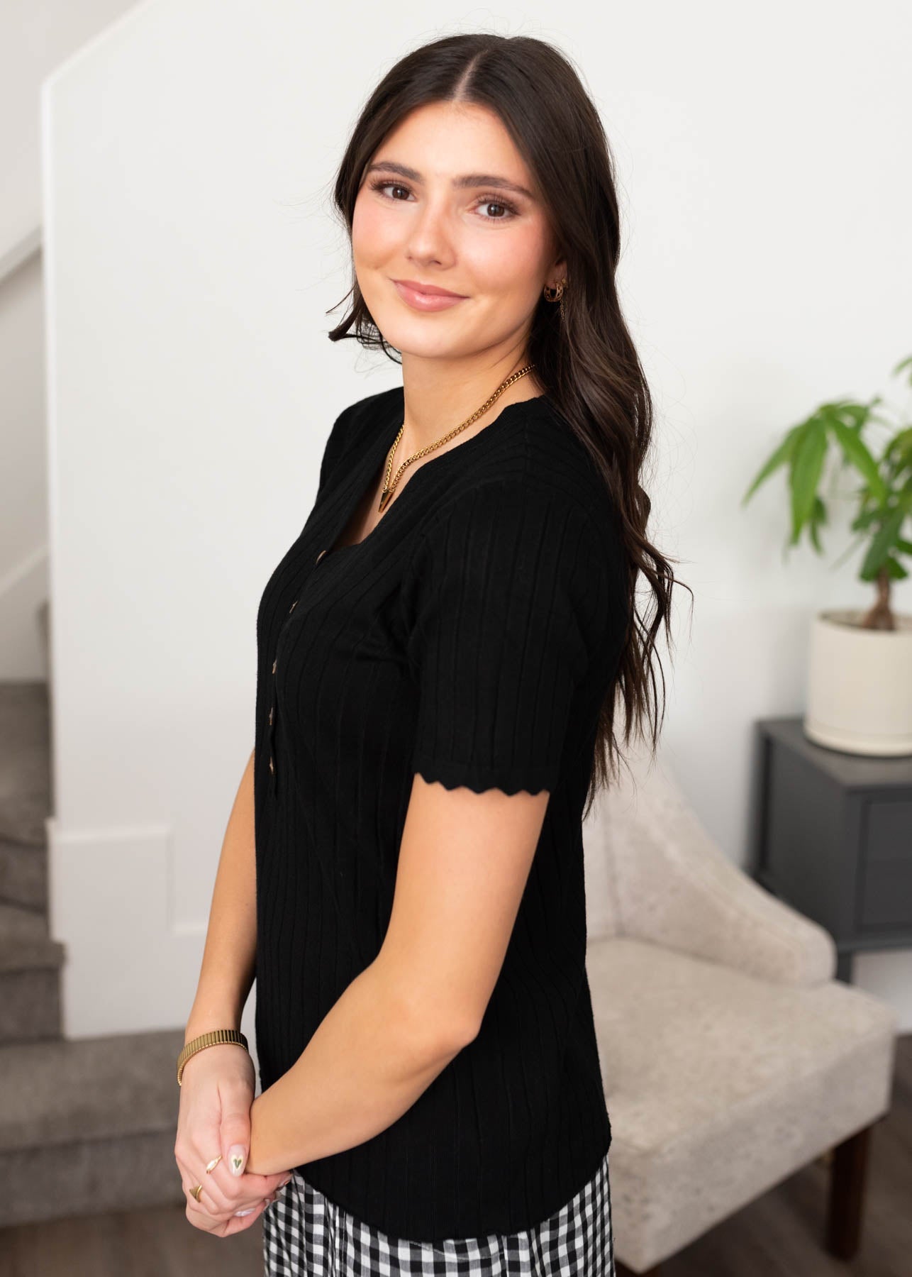 Kiah Black Button Top