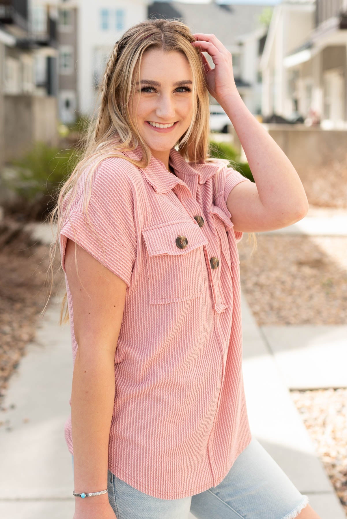 Kiana Mauve Button Down Top