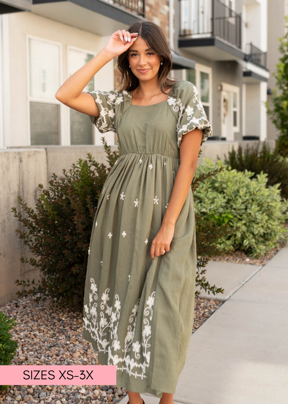 Kiera Olive Embroidered Dress