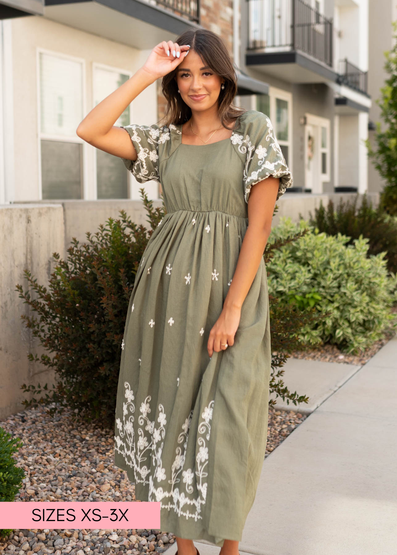 Kiera Olive Embroidered Dress
