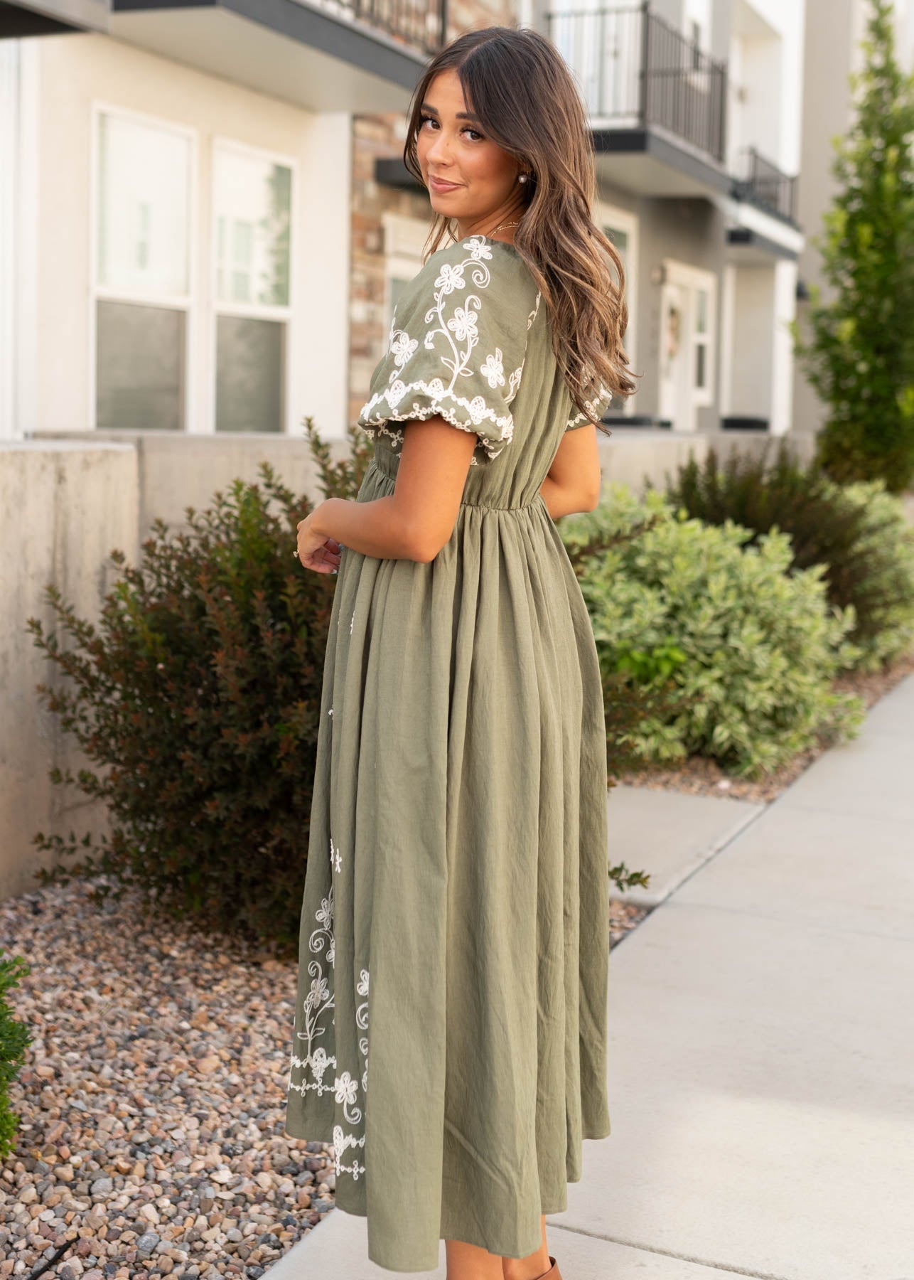 Kiera Olive Embroidered Dress