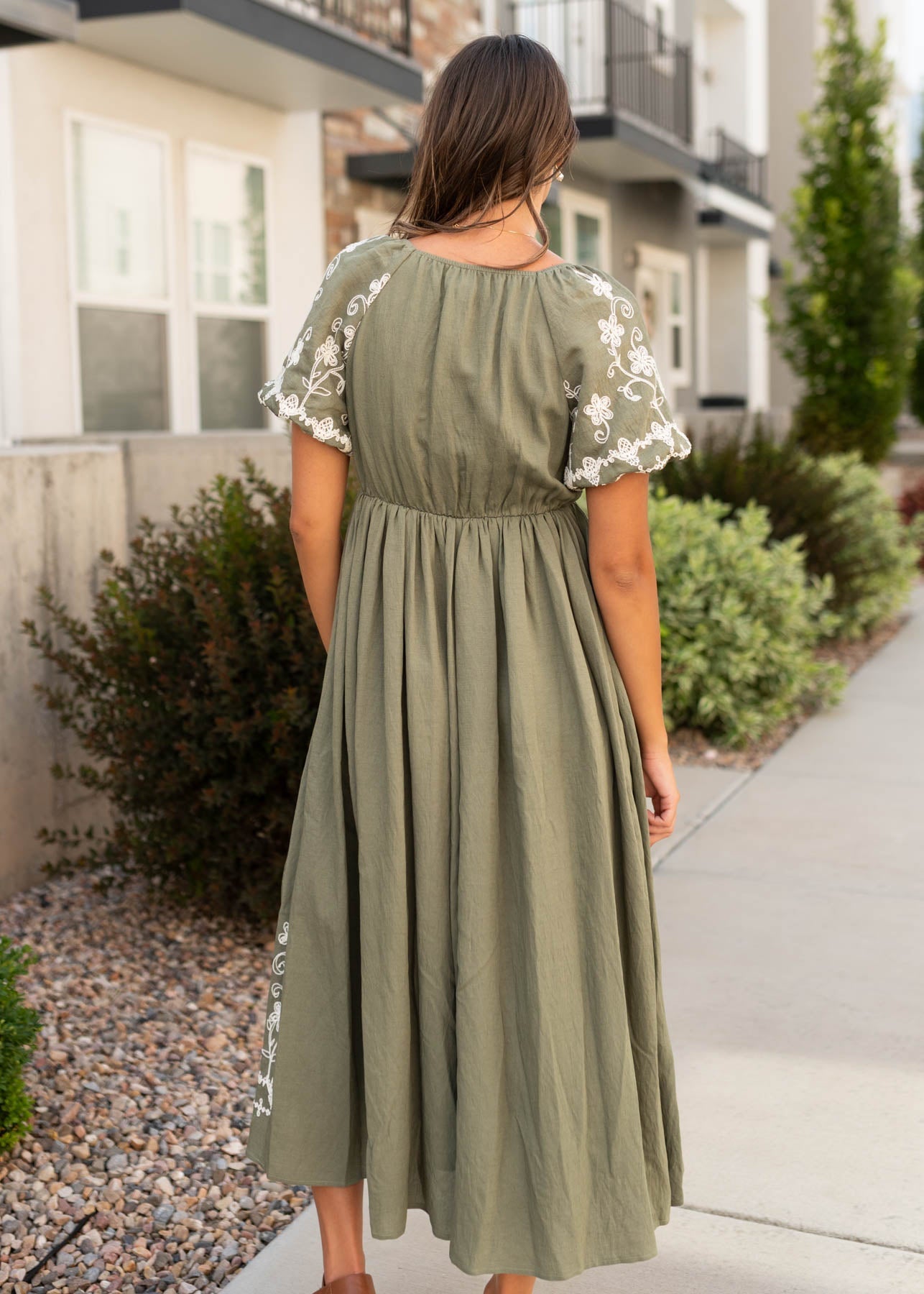 Kiera Olive Embroidered Dress