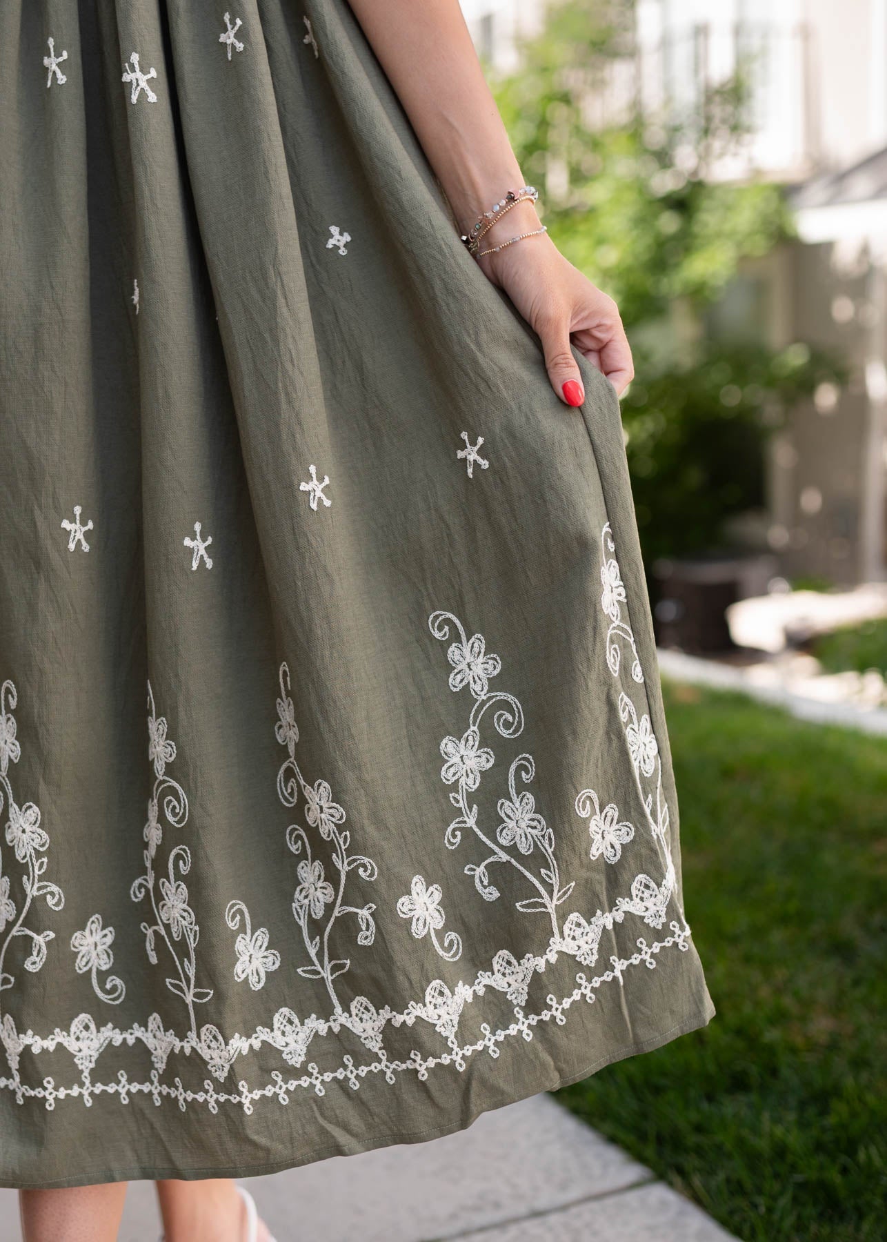 Kiera Olive Embroidered Dress