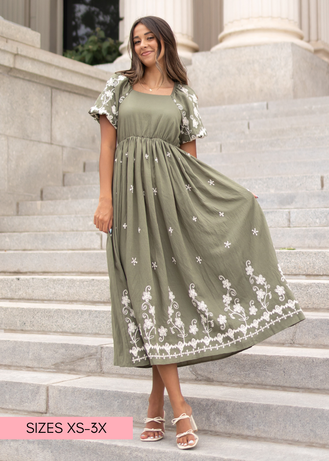Kiera Olive Embroidered Dress