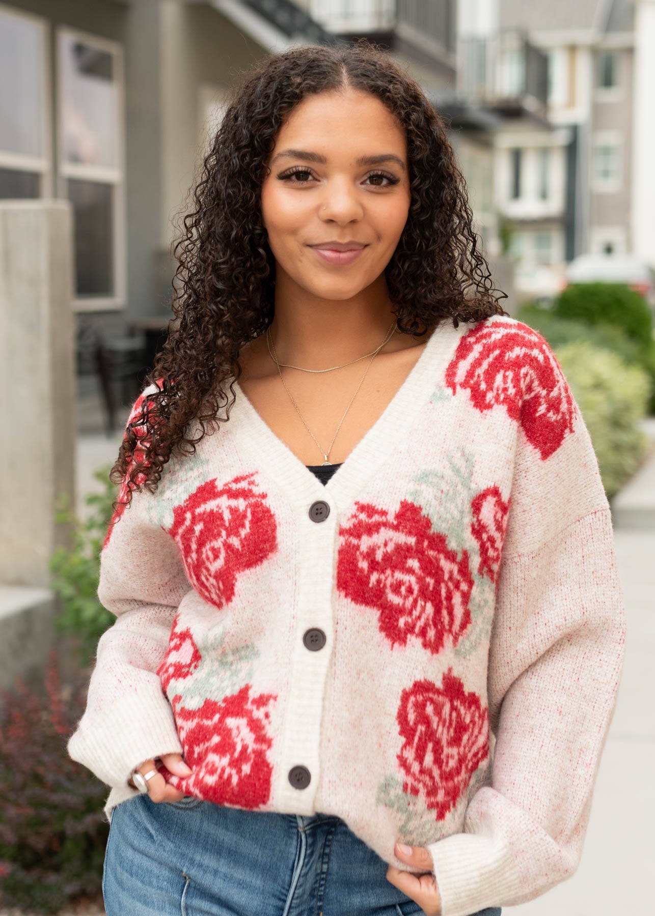 Kim Red Floral Cardigan