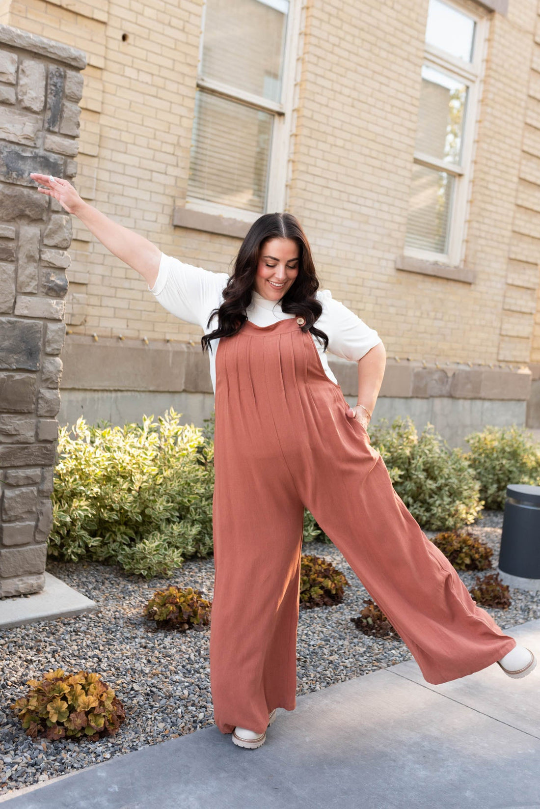 Kim Rust Wide Leg Overalls